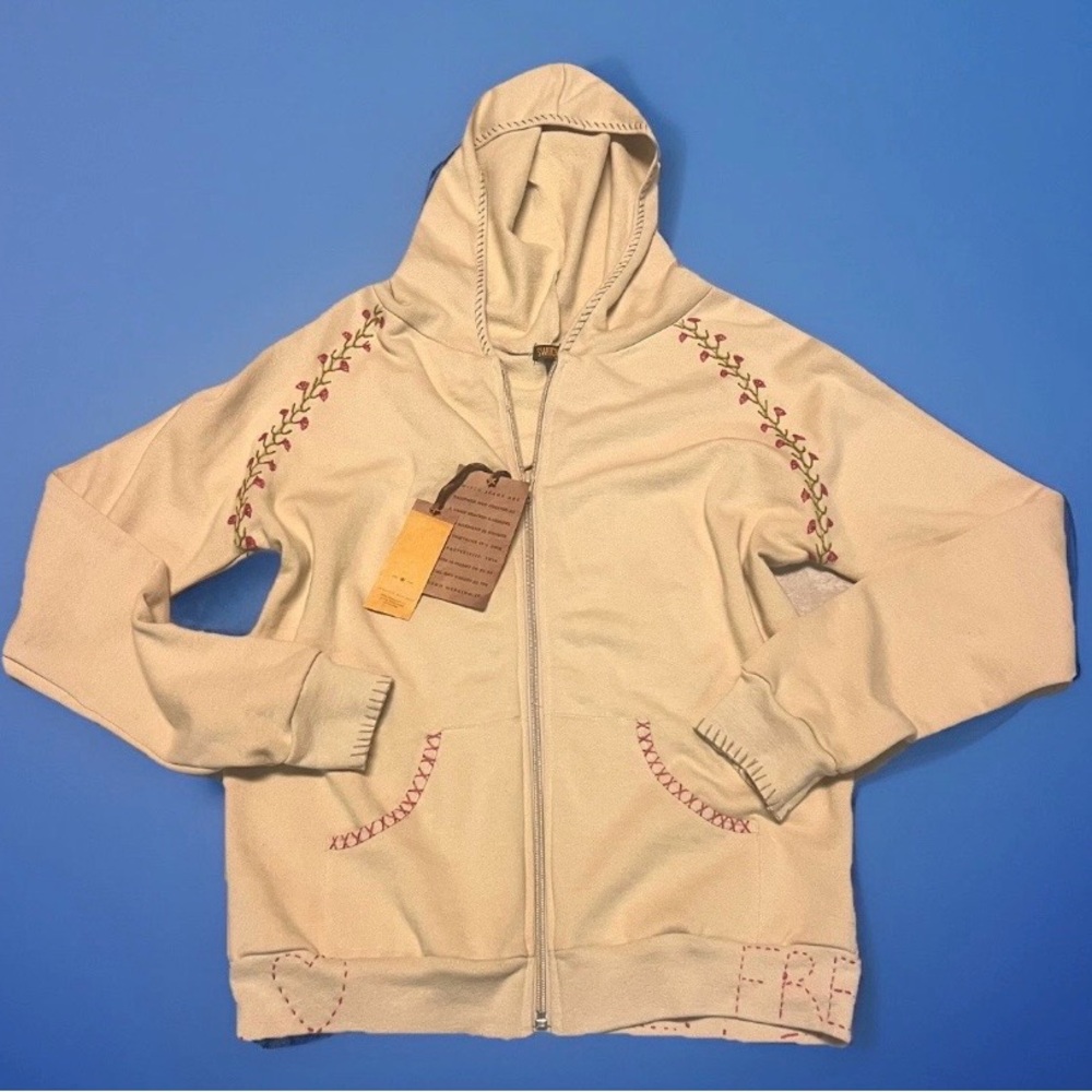 NWT~ Switch USA Unique Embellished Boho Zip Up Hoodie Sz L Embroidered Soft